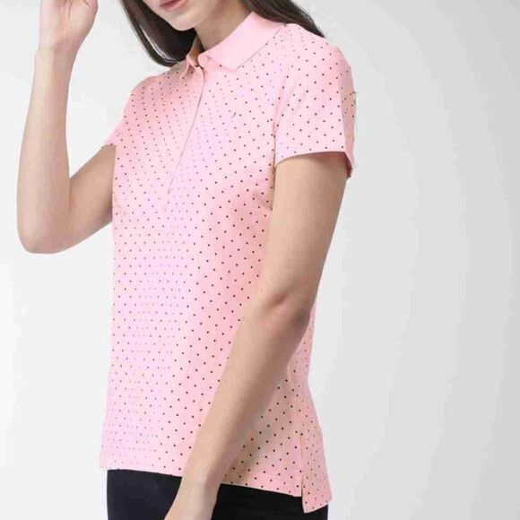 Tommy Hilfiger Classic Fit Pink Dotted Women's Polo - Picture 2 of 15